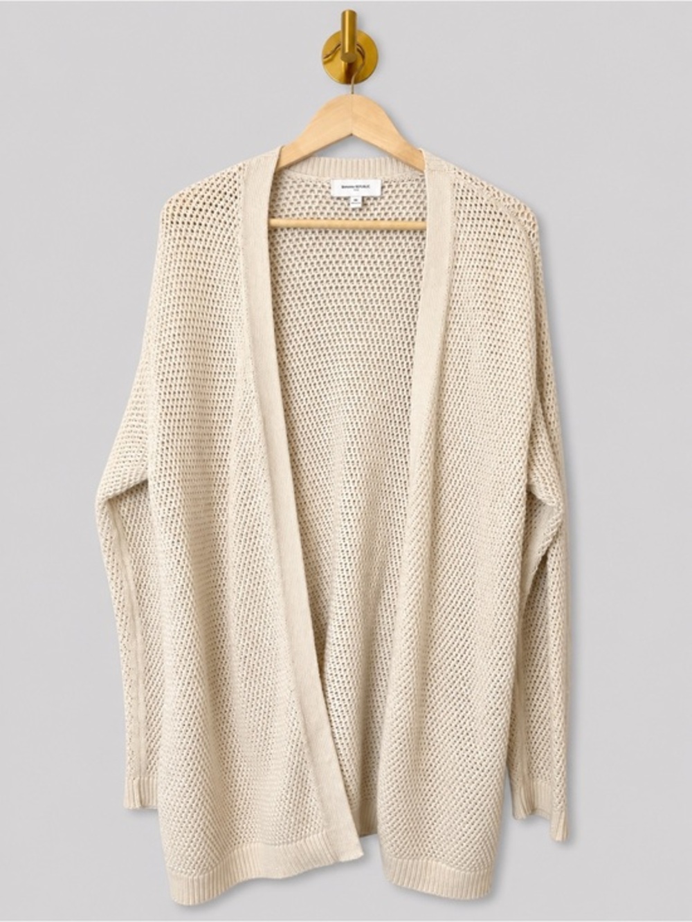 Banana Republic Ivory Open Knit Cardigan Longline Open Front Sweater